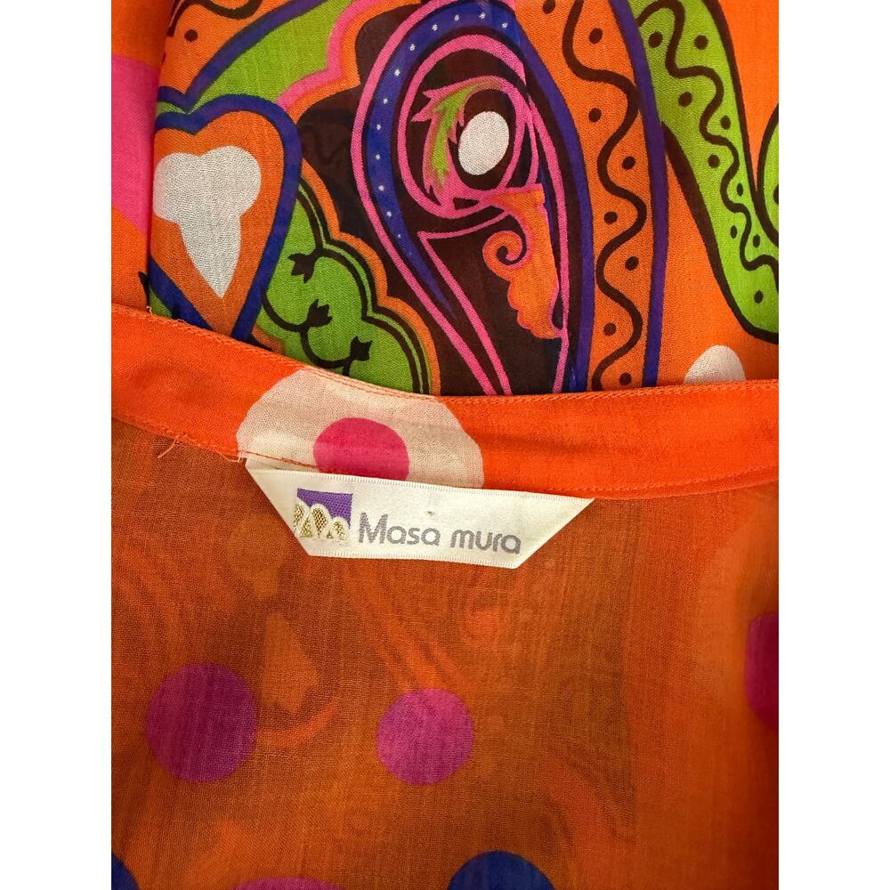 Vintage Masa Mura Orange Polka Dot Paisley Blouse + Skirt Set Farm Rio Vibes - Picture 9 of 10